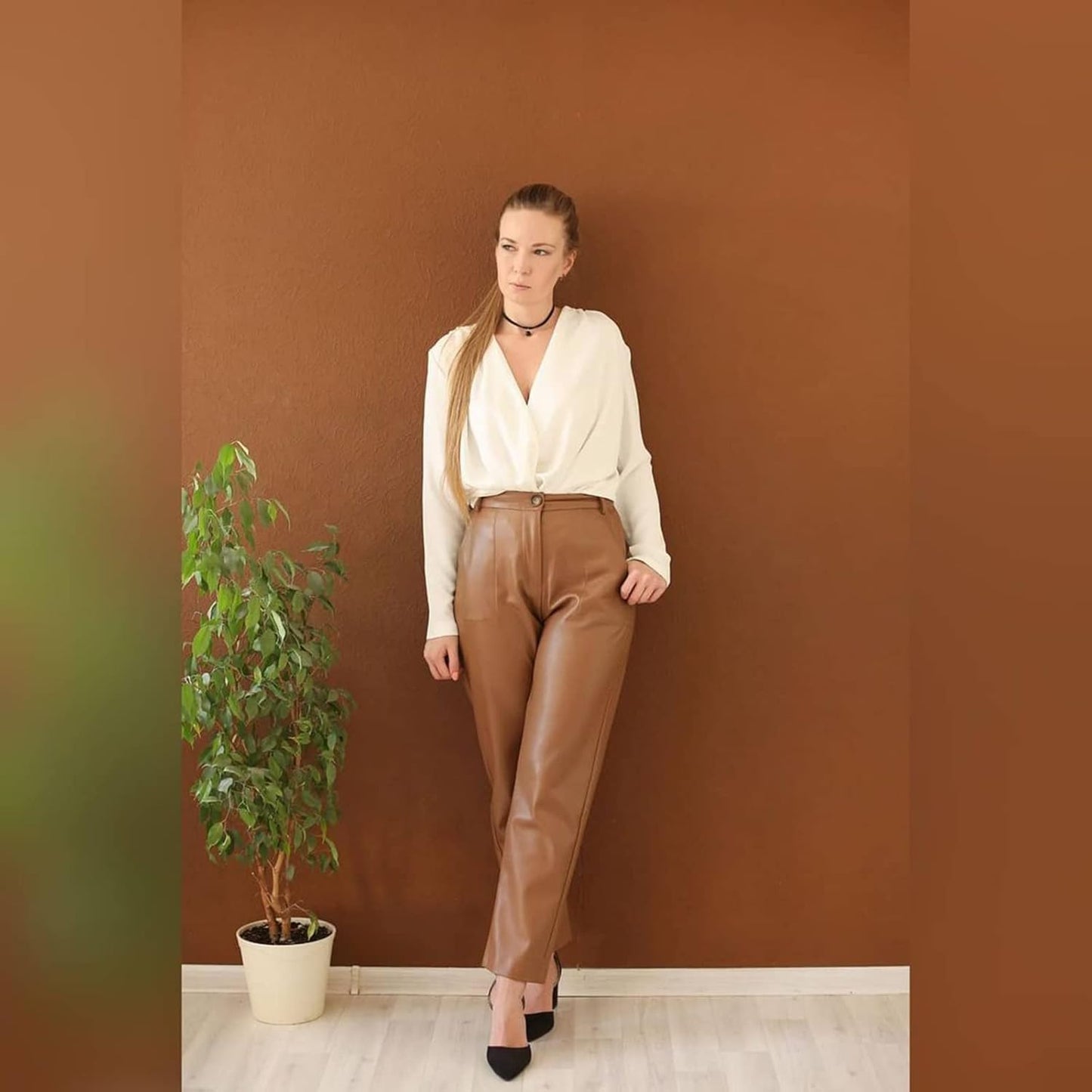 Women Blouse Satin V Neck Long Sleeve Cross Wrap Blouse