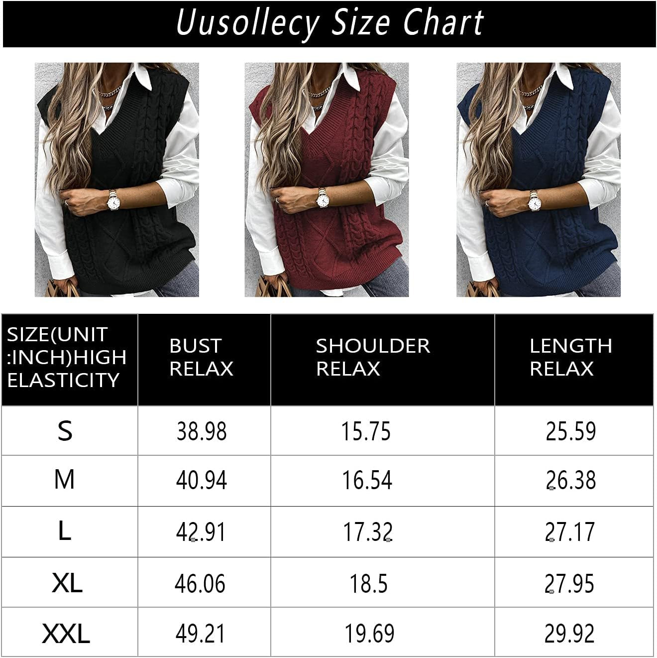 Women V Neck Sweater Vest Solid Sleeveless Pullover Sweaters Casual Cable Knit Sweaters Tops