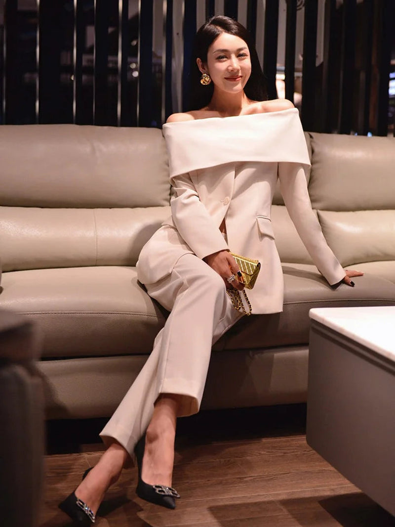 Ultimate Power Piece Fancy Pantsuit off the Shoulder Blazer | Suit Coat | Modern Blazer Pantsuit | Womens Suit Jacket