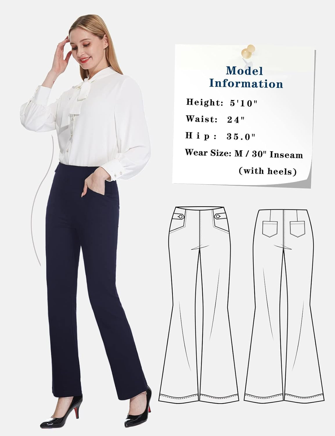 Women'S Bootcut Dress Pants 28"/30"/32"/34" Slacks Business Casual Office Pants Petite/Regular/Long/Tall Length