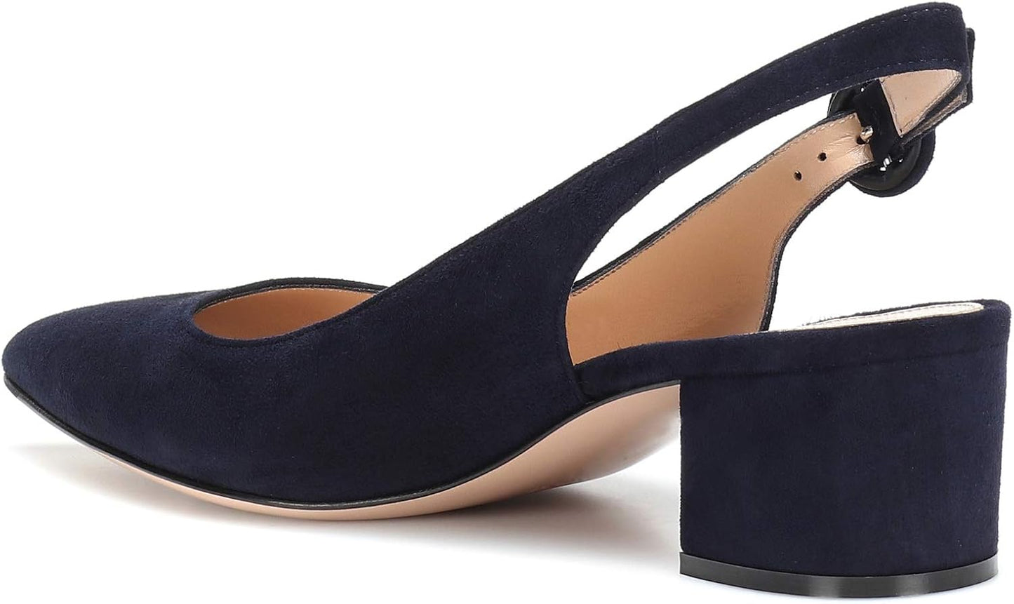 Women'S Pointed Toe Pumps Slingback Block Heels Ankle Straps Chic Office Dress Shoes 2 Inches