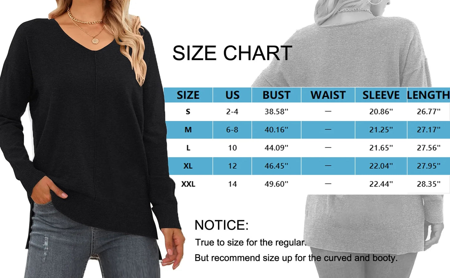 V Neck Sweaters for Women Fall Lightweight Knit Pullover Sweater Side Slits Tops