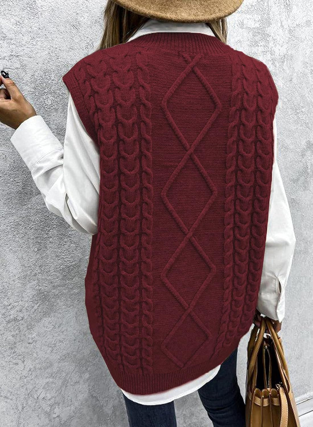 Women V Neck Sweater Vest Solid Sleeveless Pullover Sweaters Casual Cable Knit Sweaters Tops