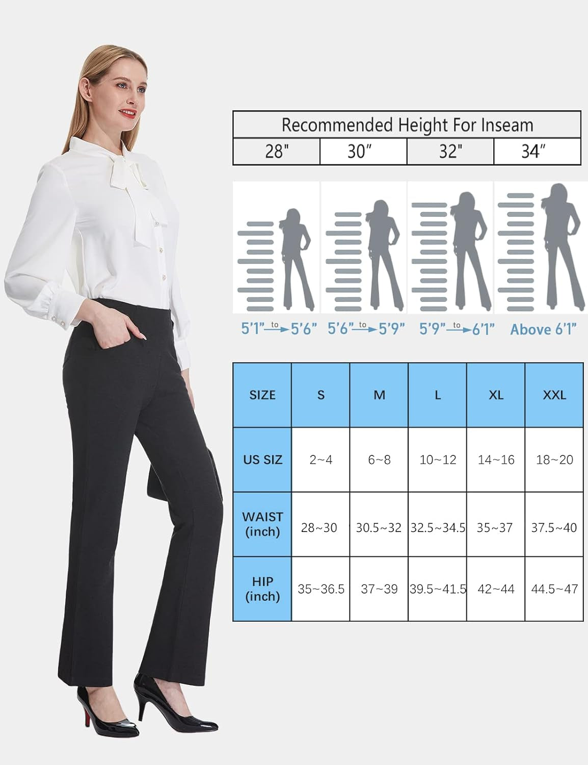 Women'S Bootcut Dress Pants 28"/30"/32"/34" Slacks Business Casual Office Pants Petite/Regular/Long/Tall Length