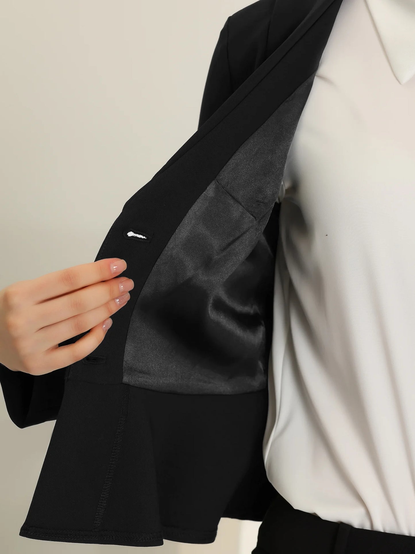 Work Short Blazer for Women'S Lapel Collar Long Sleeve Ruffle Casual Office Jacket M Black