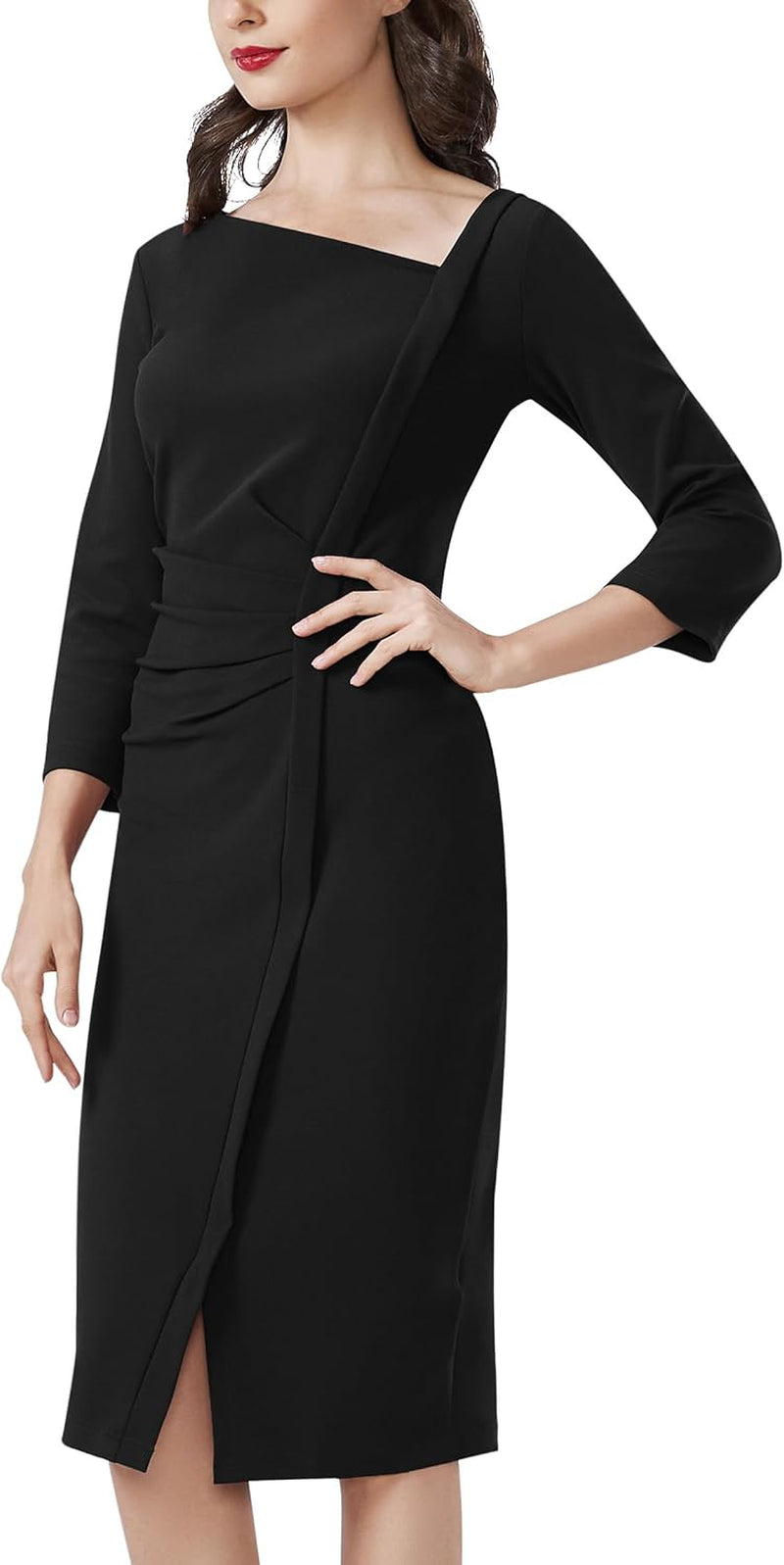 Women'S Retro Classy V-Neck Stretch Business Wrap Bodycon Dress