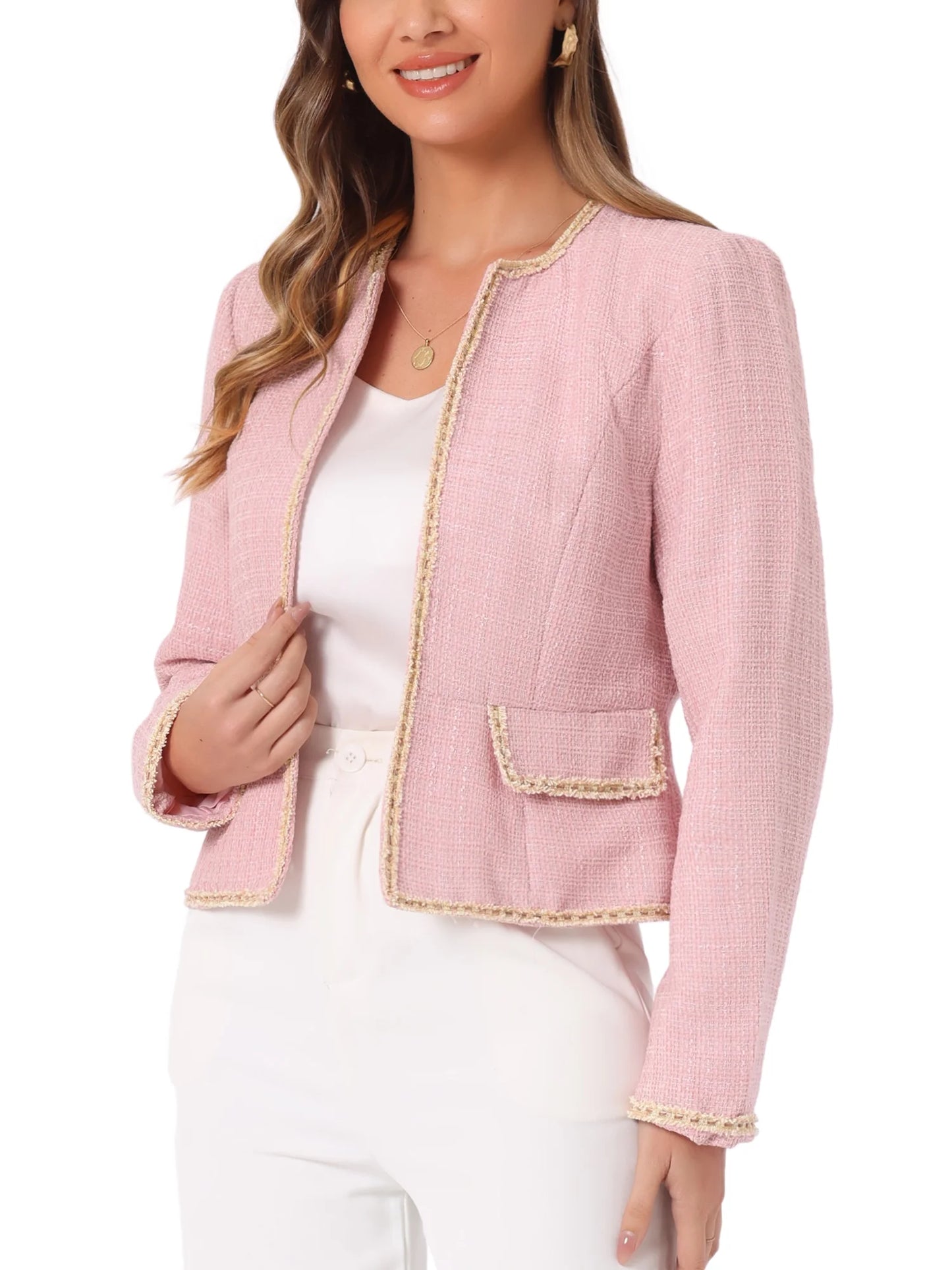 Women'S Plaid Tweed Open Front Office Short Blazer