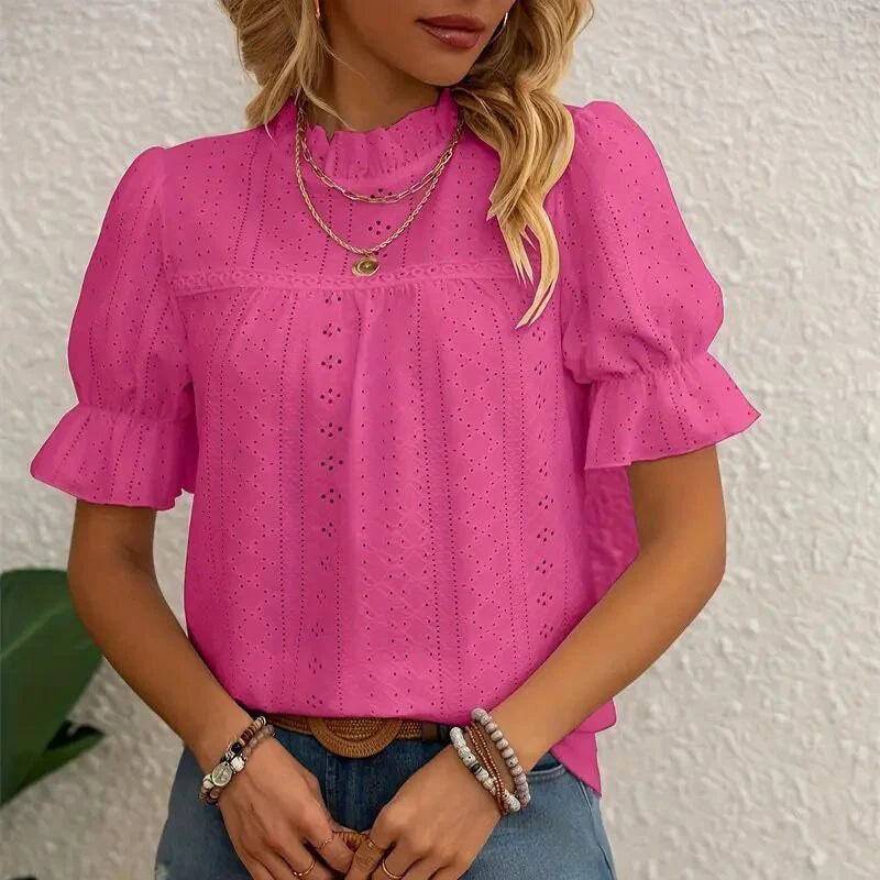 Ladies Elegant Ruffle Short Sleeve Top