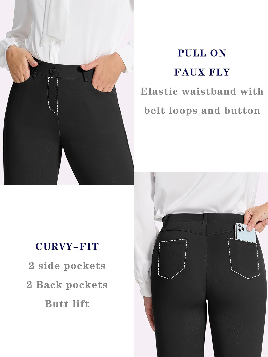 Women'S 28''/30''/32''/34'' Stretchy Straight Dress Pants with Pockets Tall, Petite, Regular for Office Work Business