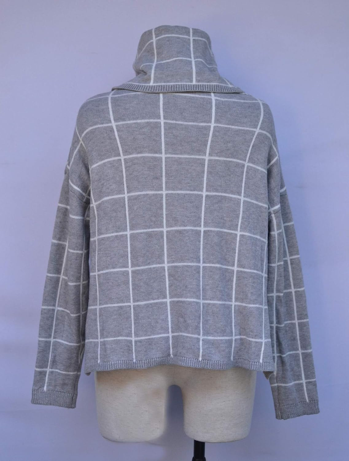 Women Fall Pullover Sweater Turtleneck Plaid Long Sleeve Loose Casual Chunky Checked Knit Winter Sweaters Jumper Tops