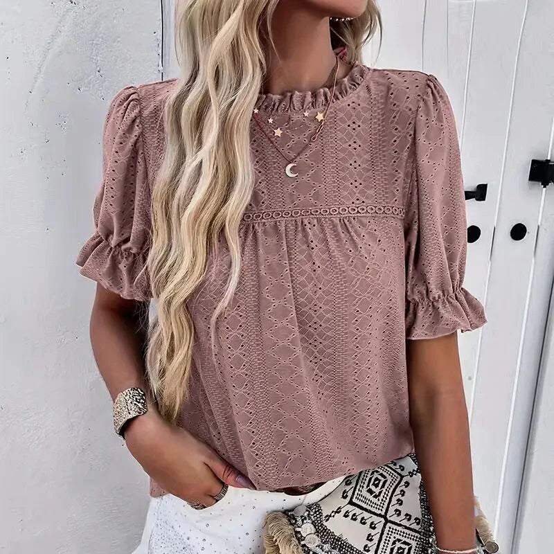 Ladies Elegant Ruffle Short Sleeve Top