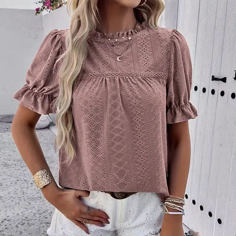Ladies Elegant Ruffle Short Sleeve Top
