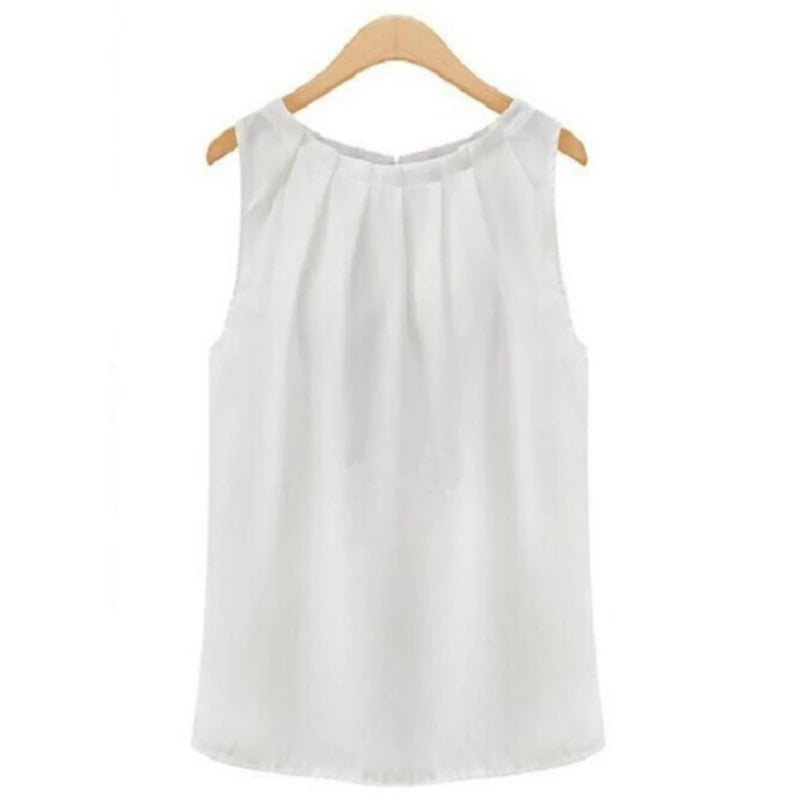 Blouse Women Fashion Sleeveless round Neck Chiffon Blouse Cheap Cloth Korean Hot Sale Vestidos 2023 New Summer Blouse