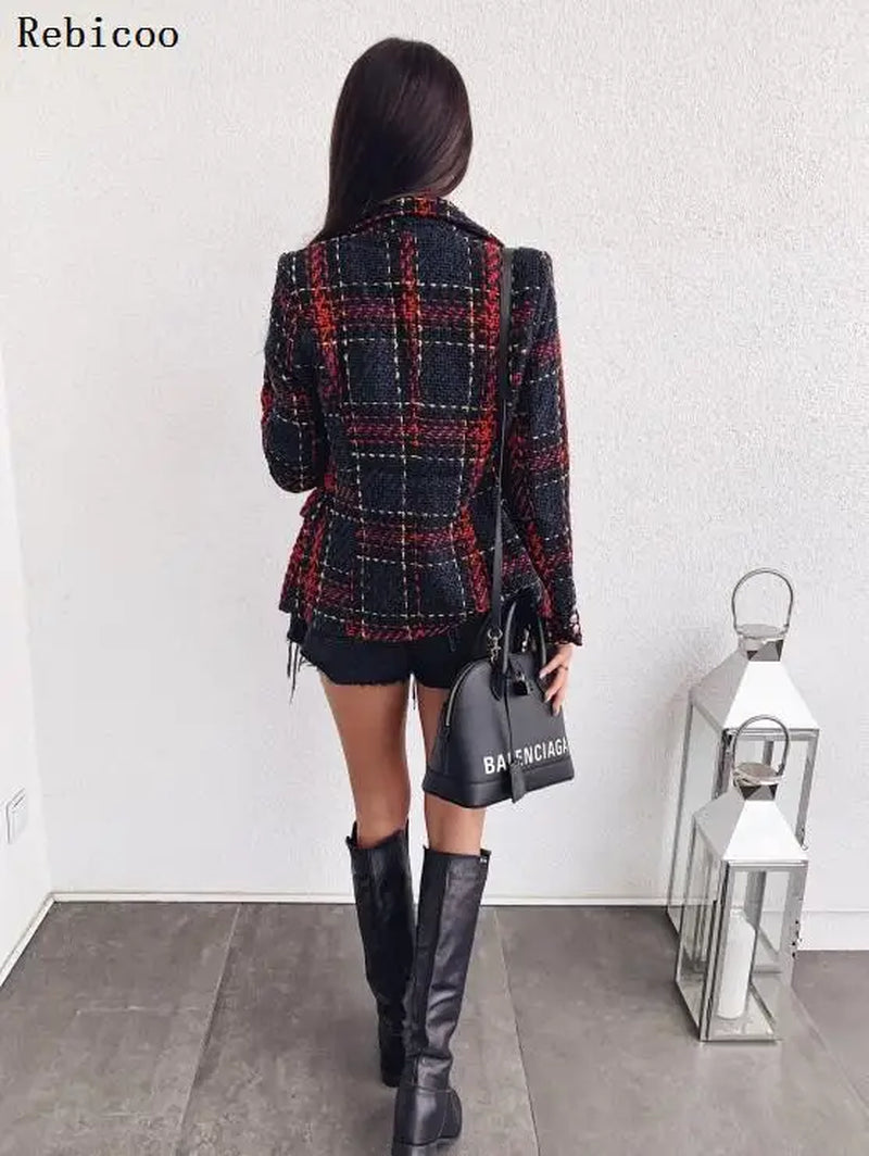Blazer Woman Autumn Winter Suit Blazer New Casual Double Breasted Pocket Women Long Jackets Elegant Long Sleeve Blazer