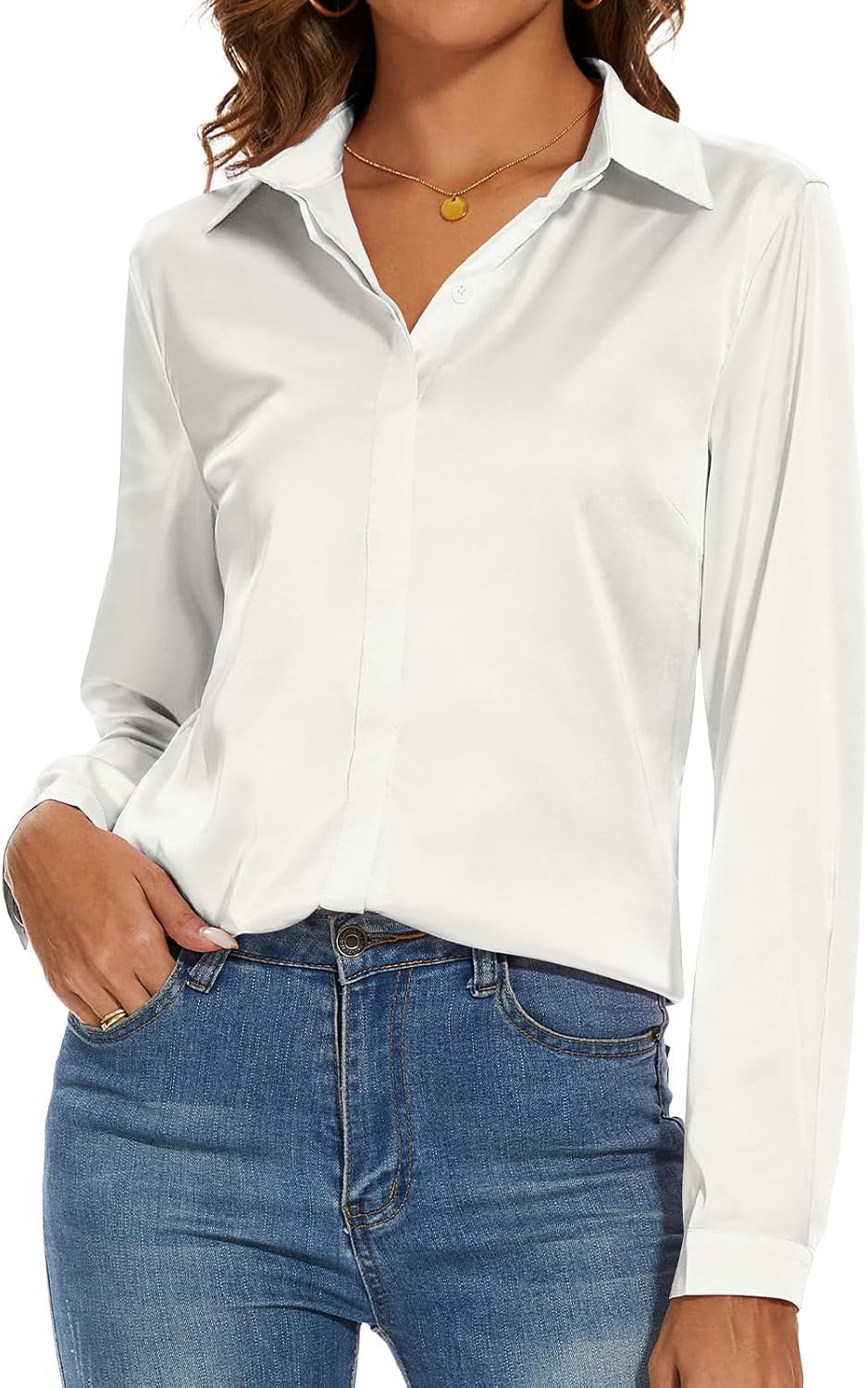 Women'S Silk Blouse Long Sleeve Lady Shirt Casual Office Work Blouse Shirt Tops