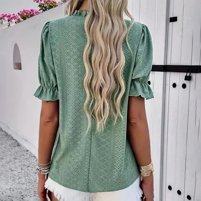 Ladies Elegant Ruffle Short Sleeve Top