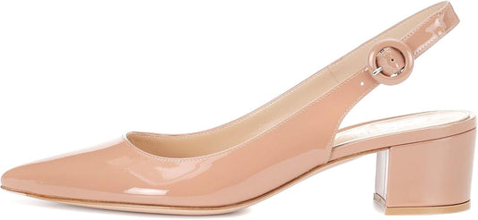 Women'S Pointed Toe Pumps Slingback Block Heels Ankle Straps Chic Office Dress Shoes 2 Inches