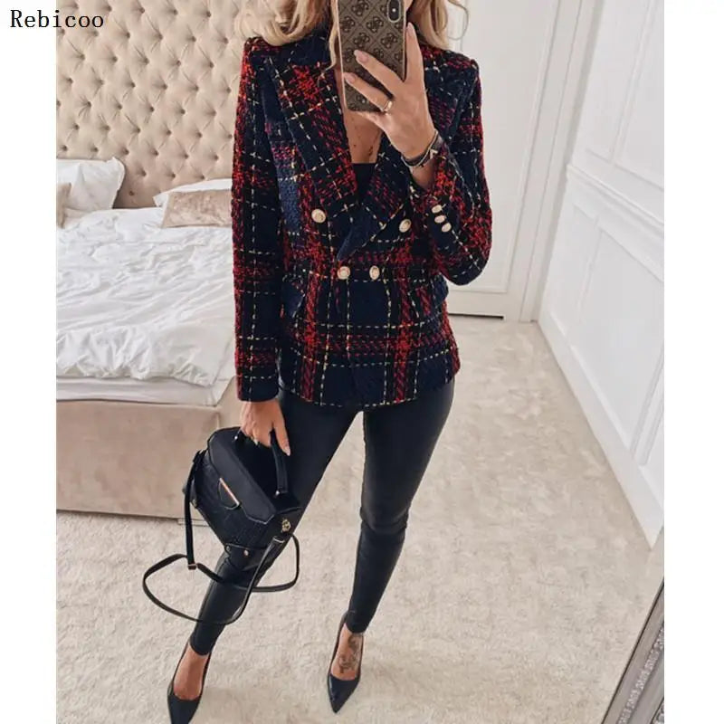 Blazer Woman Autumn Winter Suit Blazer New Casual Double Breasted Pocket Women Long Jackets Elegant Long Sleeve Blazer