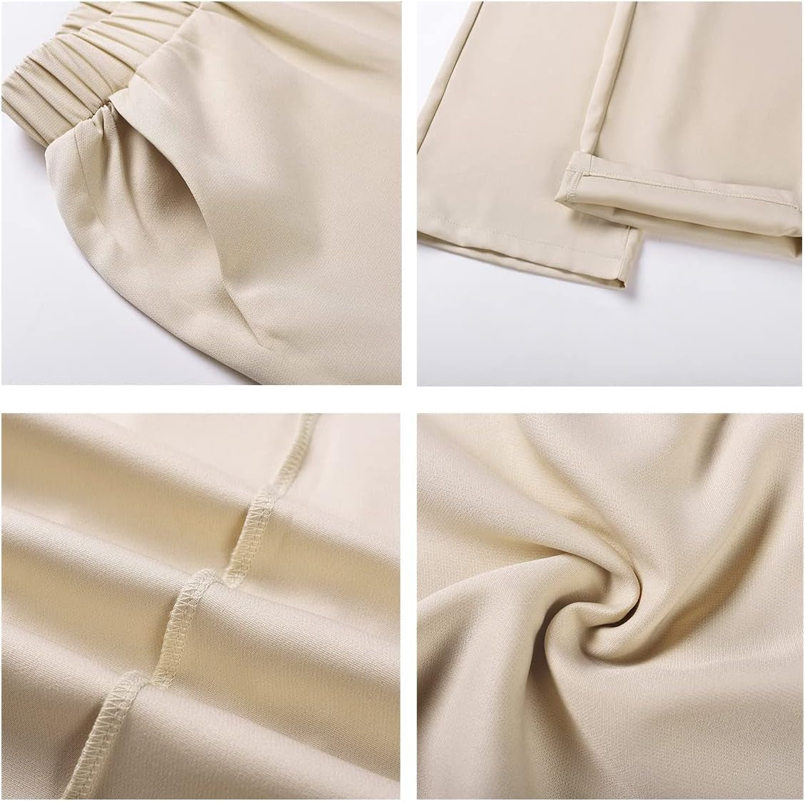 Women'S 2 Piece Suits Set Open Front Long Sleeve Blazer Jackets Outfits and Elastic Waist Solid Pant Set Suit Apricot