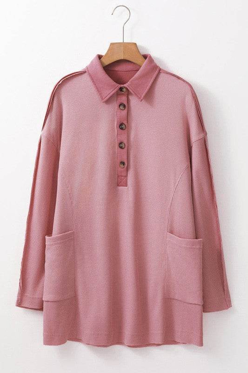 Arianna Waffle Half Button Top
