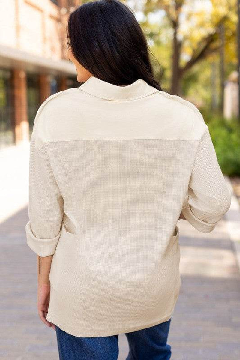 Arianna Waffle Half Button Top