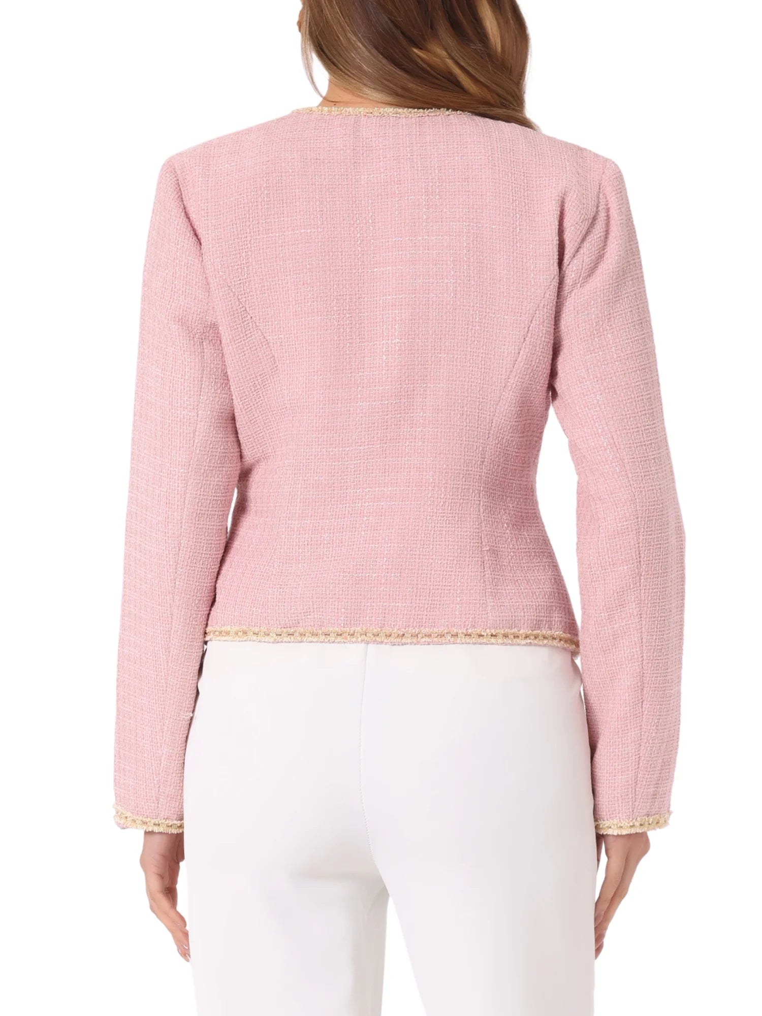 Women'S Plaid Tweed Open Front Office Short Blazer