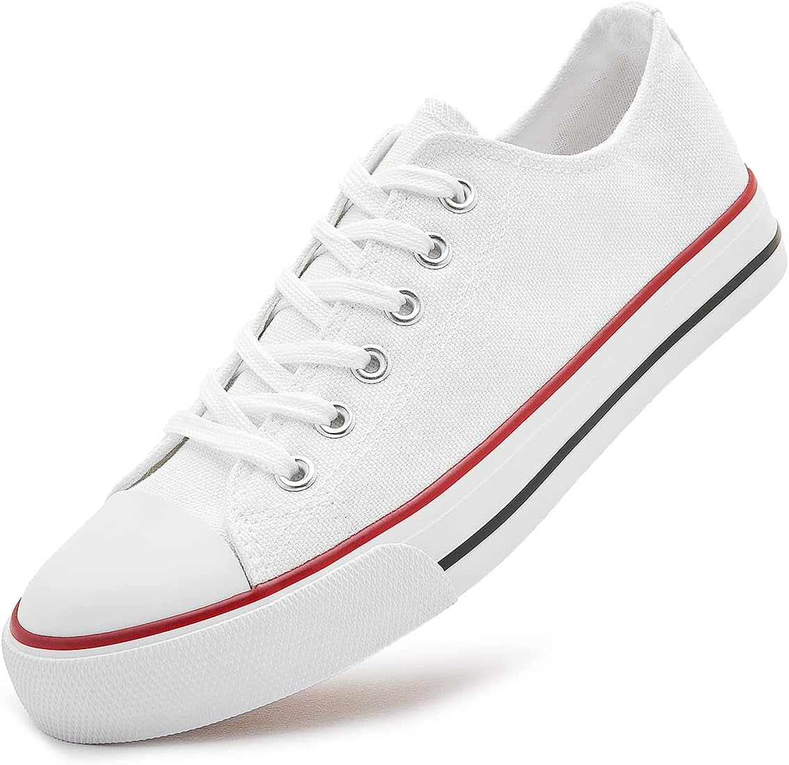 Womens Canvas Shoes Casual Cute Sneakers Low Cut Lace up Fashion Comfortable for Walking（White,Us5