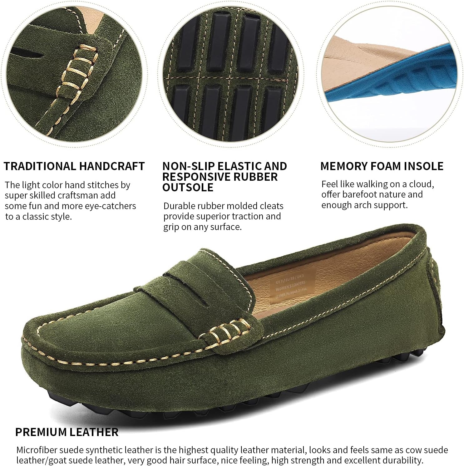 Women'S Suede Leather Casual Penny Loafers Retro Ladies Moccasins Driving Mocs Comfort Slip-On Fashion Boat Shoes Classic Flats