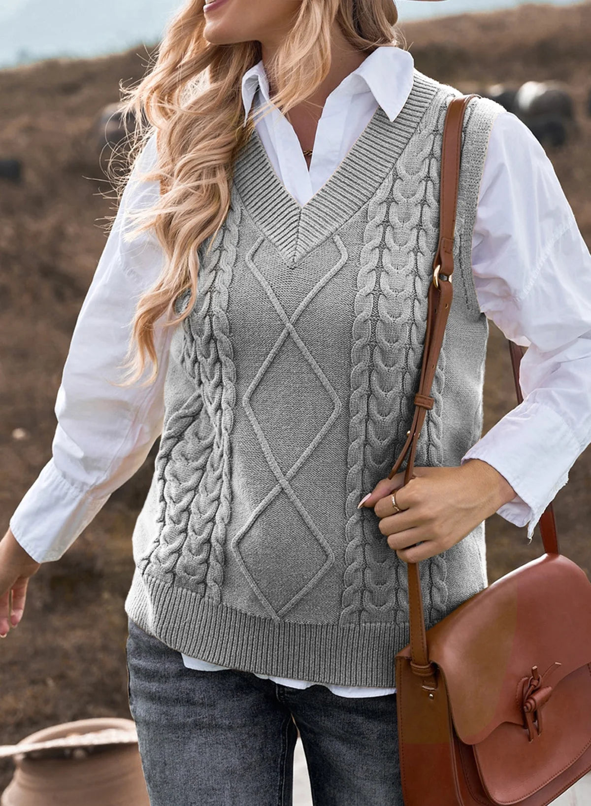Women'S Vintage Sleeveless Sweater Vest Knitted Pullover Top for Fall