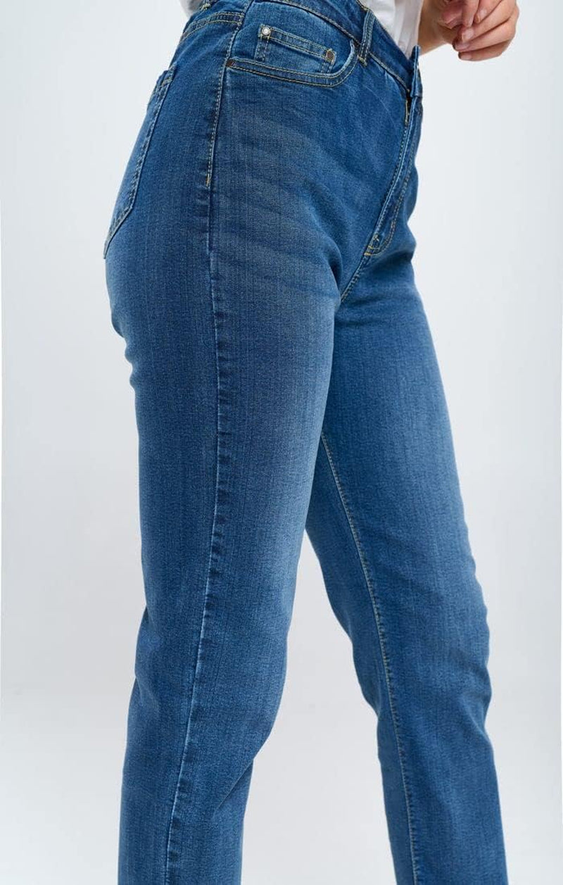 Women'S High Rise Slim Straight Stretch Jeans Frayed Hem Denim (JP1144H,DK,9)