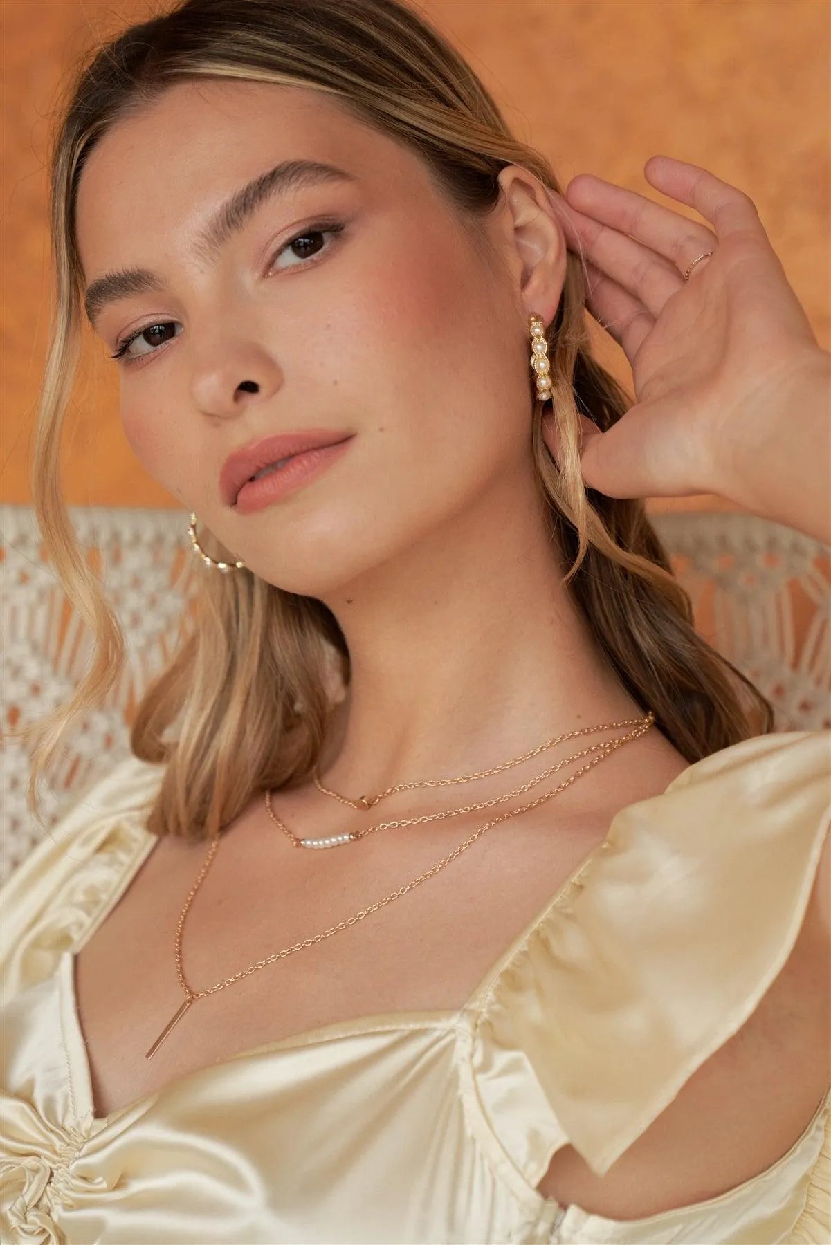 Boho Gold Pearl Scalloped Huggie Hoop Earrings