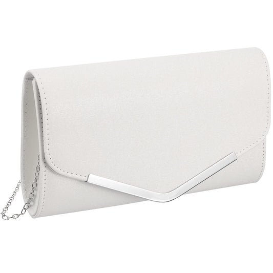 White Evening Bag Handbag Wedding Party Message Bag Clutch Bag Purse Simple Chain Bag for Women Ladies