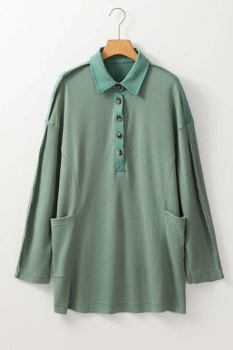 Arianna Waffle Half Button Top