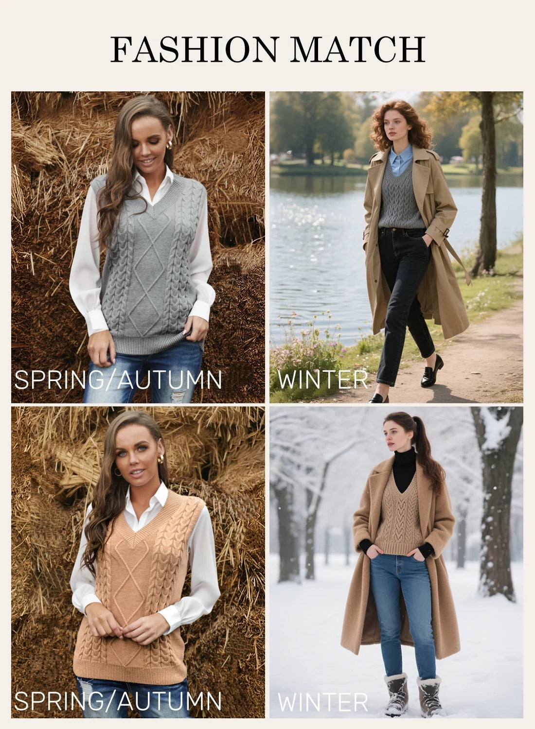 Women'S Vintage Sleeveless Sweater Vest Knitted Pullover Top for Fall