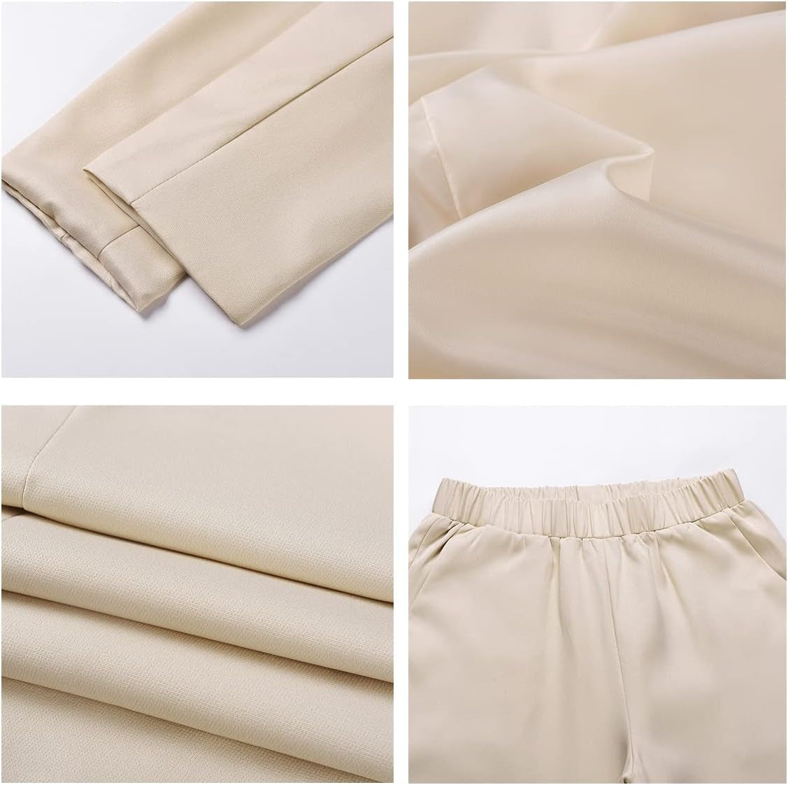 Women'S 2 Piece Suits Set Open Front Long Sleeve Blazer Jackets Outfits and Elastic Waist Solid Pant Set Suit Apricot