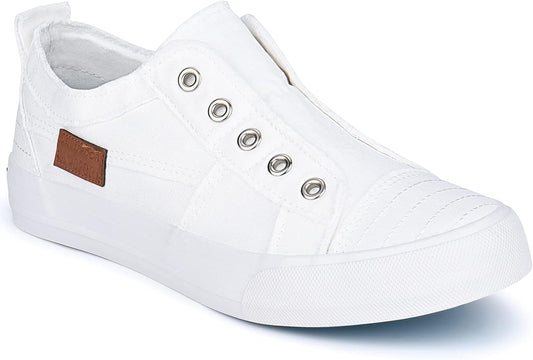 Womens Fashion Slip on Sneakers Walking Shoes for Women No Lace Flats Low Top Canvas Shoes Trendy Comfort Casual Tennis Shoes for Women
