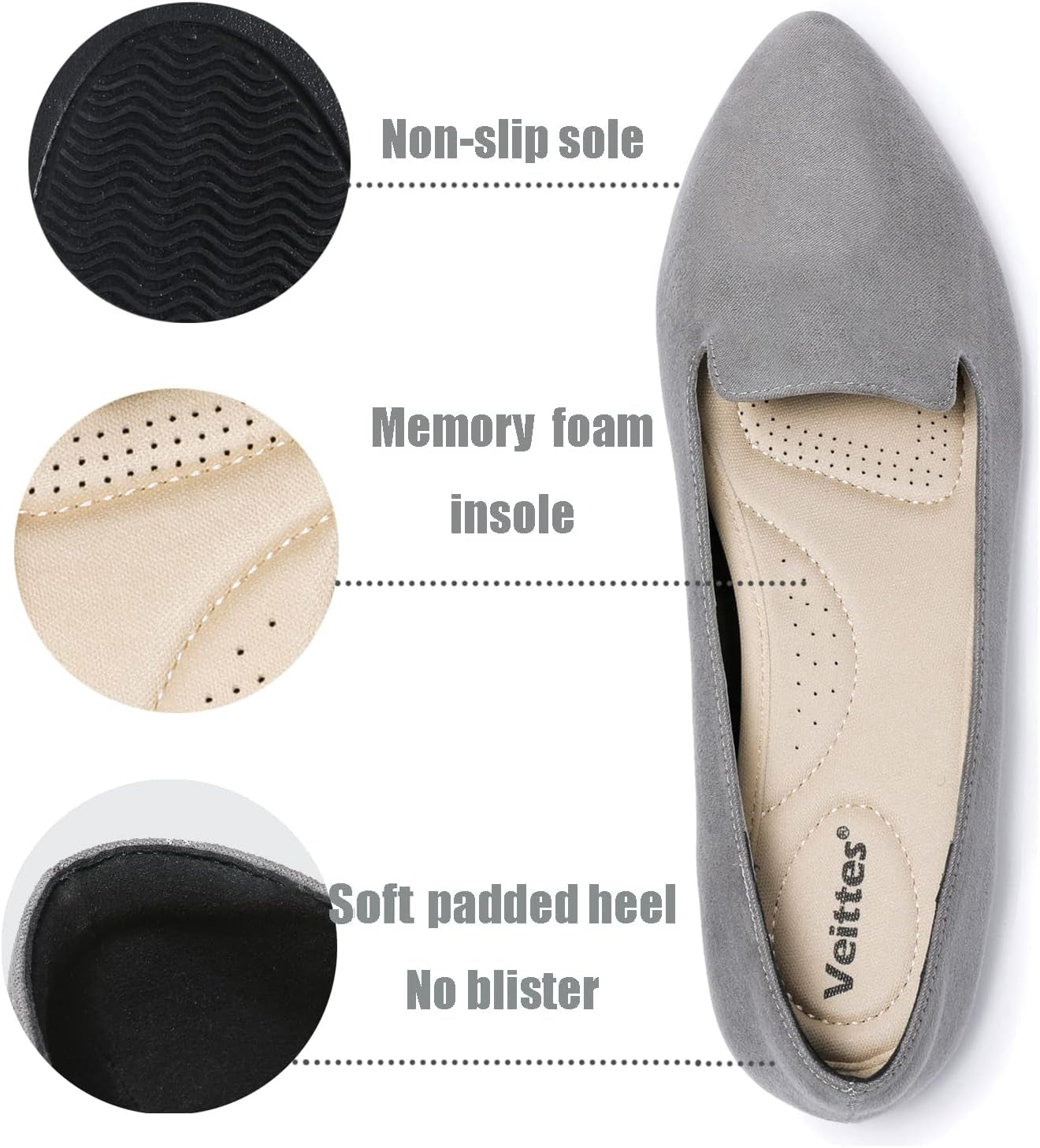 Women'S Wide Width Flat Shoes, Cassic Soft Pointed Classy Simple Ballet Flats.(2109007,Gr/Mf,11.5 Wide)
