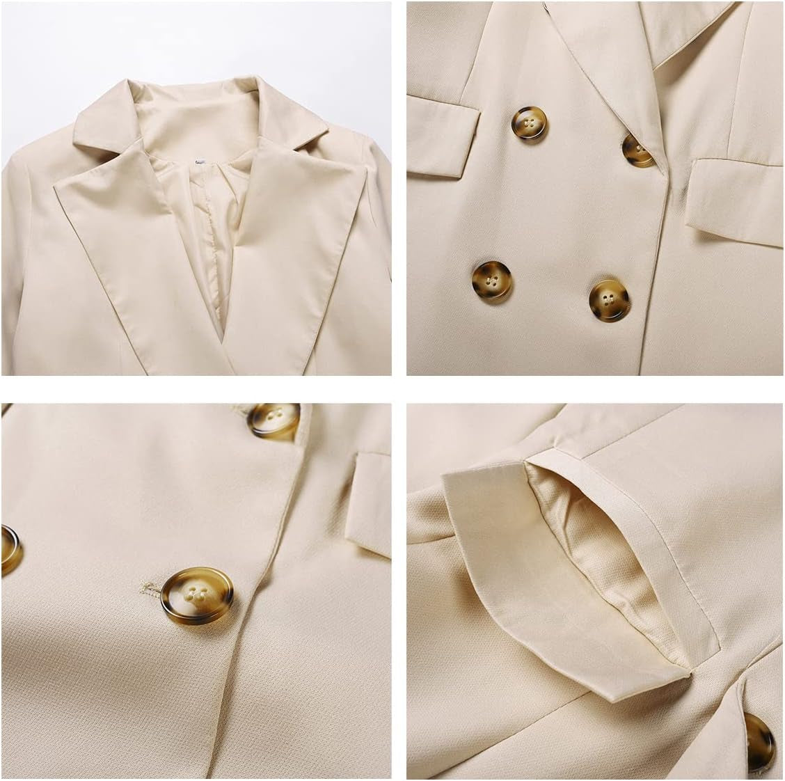 Women'S 2 Piece Suits Set Open Front Long Sleeve Blazer Jackets Outfits and Elastic Waist Solid Pant Set Suit Apricot