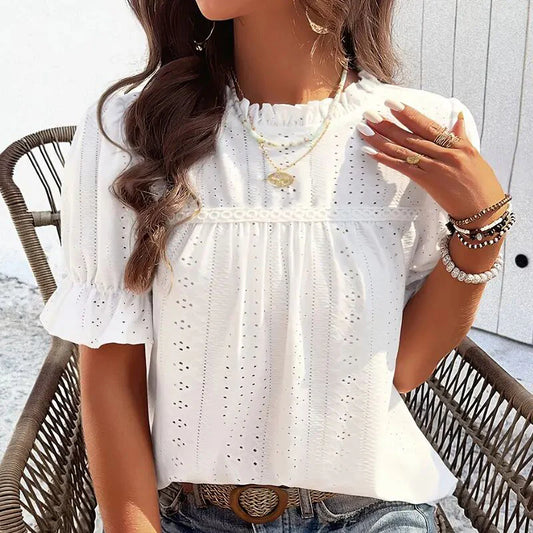 Ladies Elegant Ruffle Short Sleeve Top
