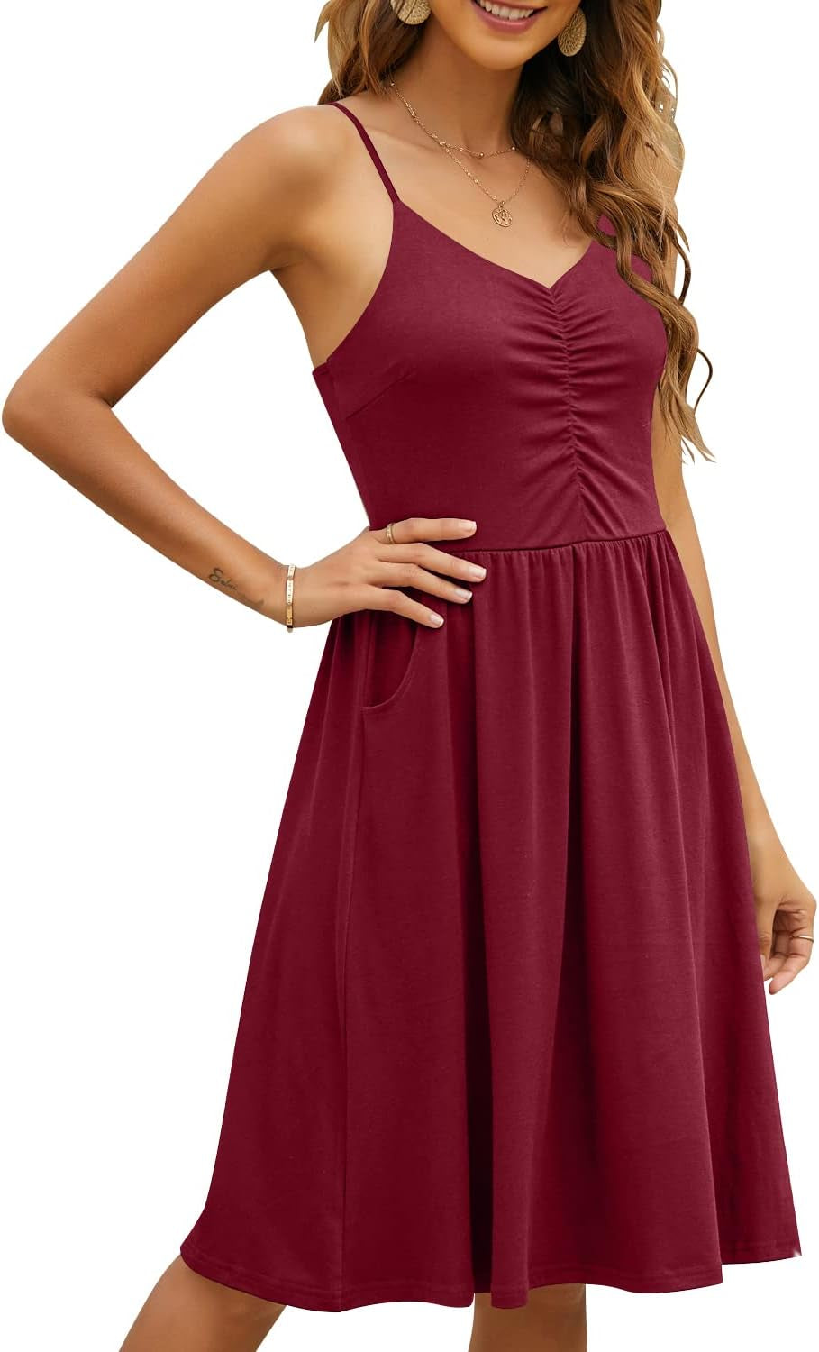 Casual Dresses for Women Sleeveless Cotton Summer Beach Dress a Line Spaghetti Strap Sundresses with Pockets