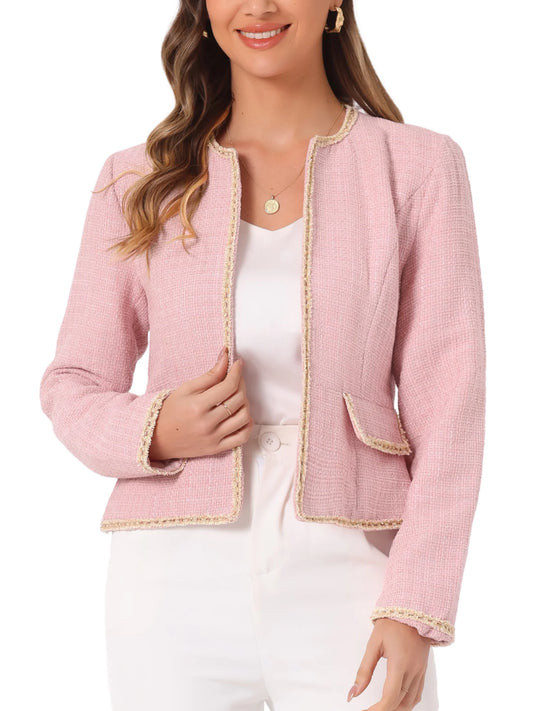 Women'S Plaid Tweed Open Front Office Short Blazer