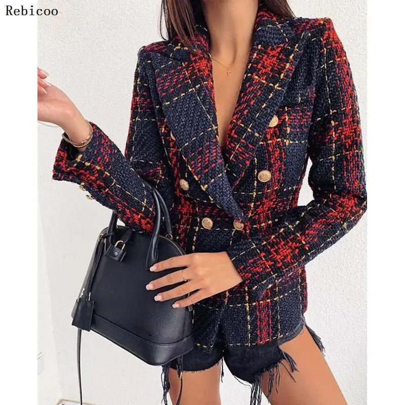 Blazer Woman Autumn Winter Suit Blazer New Casual Double Breasted Pocket Women Long Jackets Elegant Long Sleeve Blazer