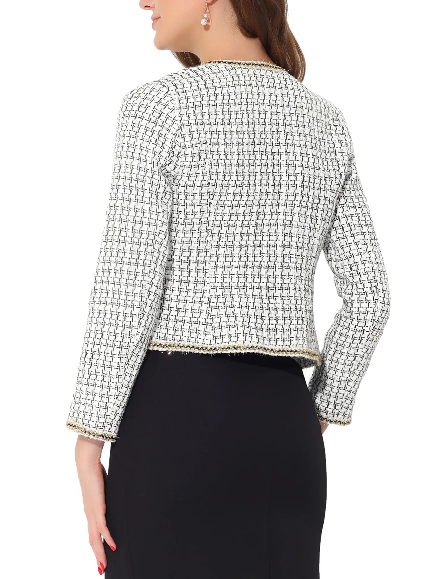 Women'S Plaid Tweed Open Front Office Short Blazer