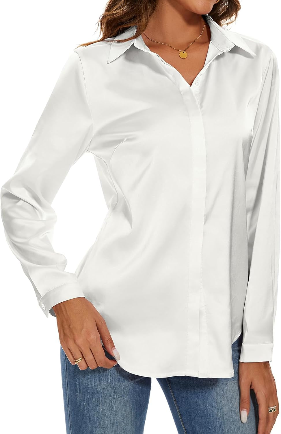 Women'S Silk Blouse Long Sleeve Lady Shirt Casual Office Work Blouse Shirt Tops