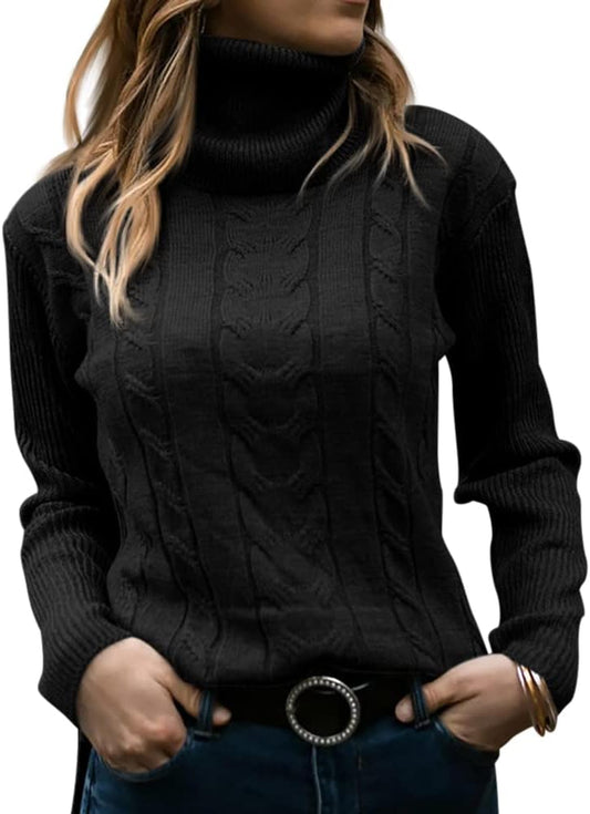Womens' Turtleneck Long Sleeve Cable Knit Sweaters