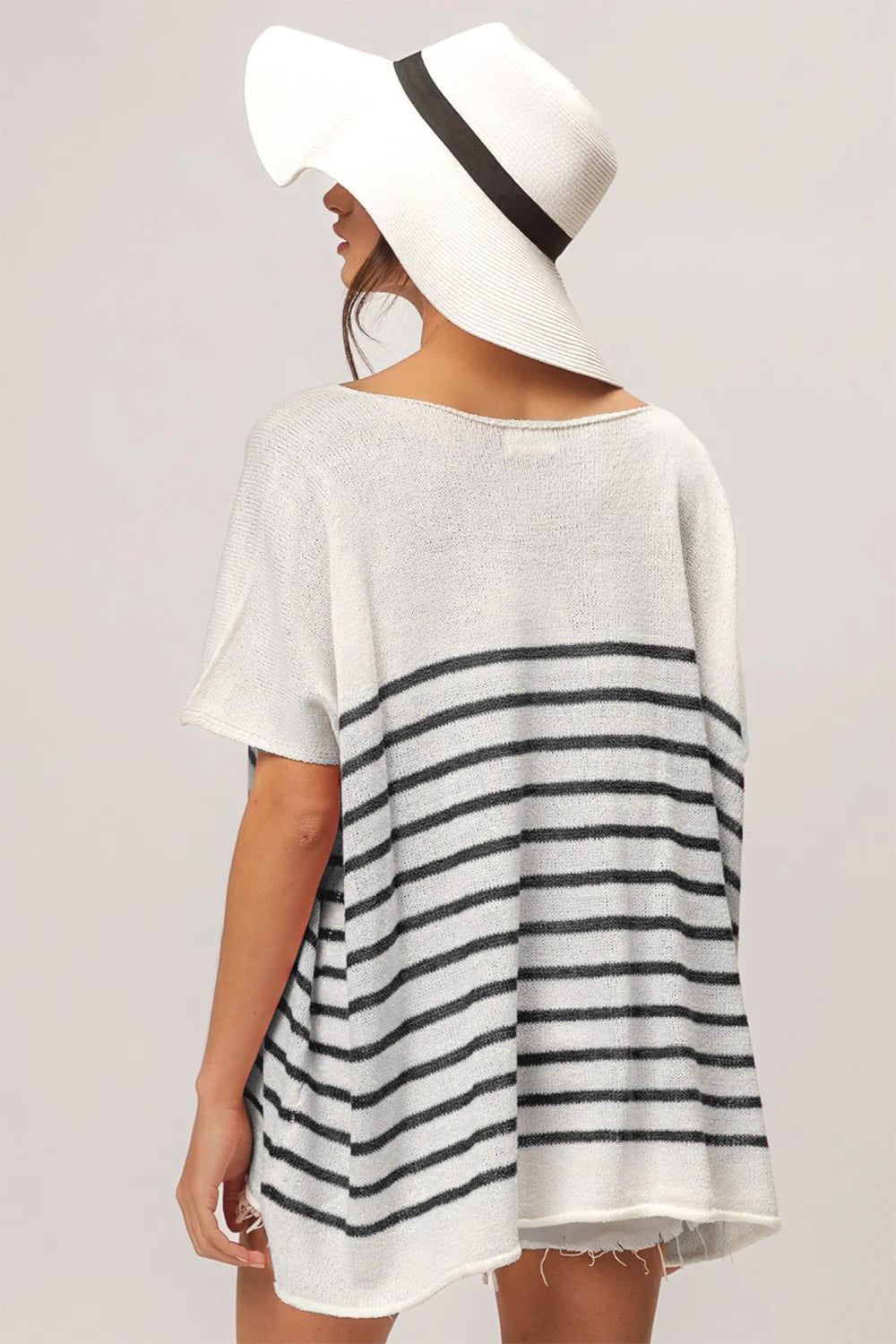 Bibi V Neck Striped Short Sleeve Top