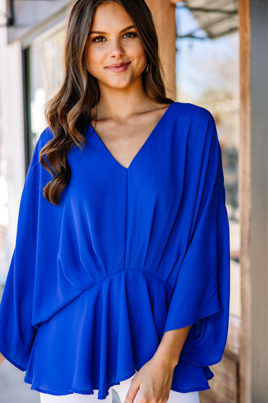 Tell It All Royal Blue Kimono Sleeve Blouse