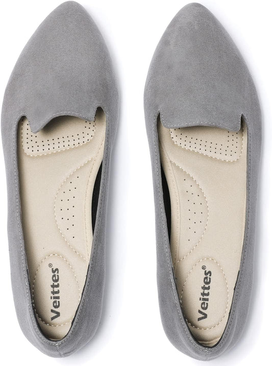 Women'S Wide Width Flat Shoes, Cassic Soft Pointed Classy Simple Ballet Flats.(2109007,Gr/Mf,11.5 Wide)