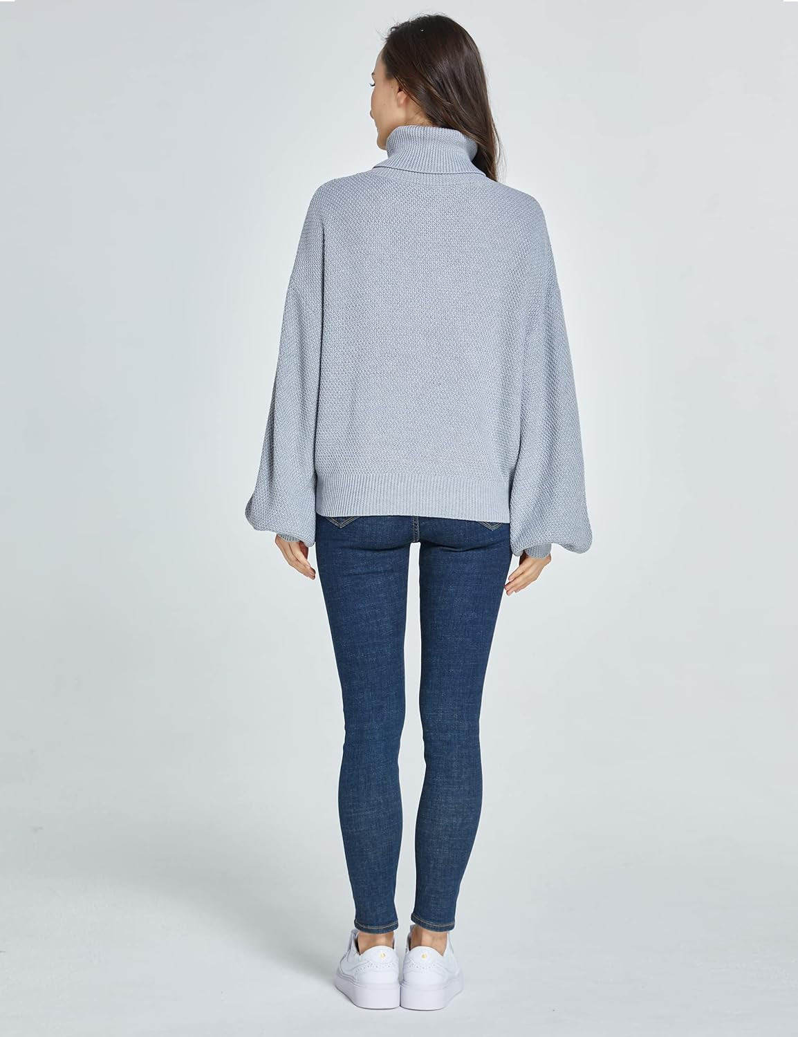 -Oversized-Sweaters-For-Women-Turtleneck Sweaters Drop Shoulder Pullover Knit Long Lantern Sleeve Casual