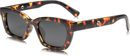 Rectangular Retro Skinny Sunglasses for Men and Women UNITY SJ2134 with Tortoise Frame/Grey Lens